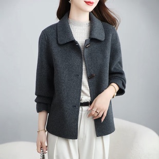 妈妈装秋冬新款双面绒外套女淑女气质大码羊毛呢外套上衣显瘦