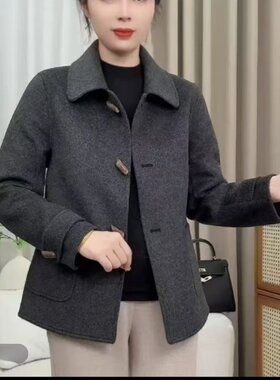 时尚百搭双面羊毛呢外套妈妈装秋冬新品2025双面绒大衣外套女短款