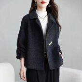 2025秋冬双面绒大衣纯色牛角扣蝙蝠袖 双面羊毛呢大衣短款 韩版 时尚