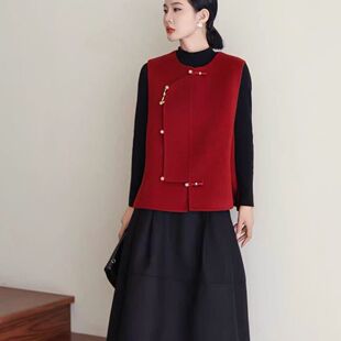 2026本命年红色新中式改良短款双面呢马甲时尚复古高级感羊毛外套