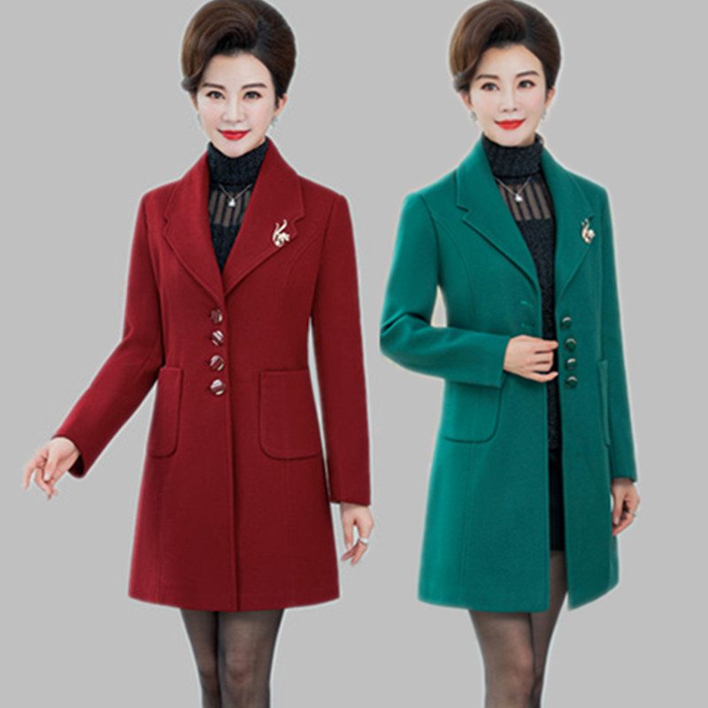 加厚毛呢外套女中长款妈妈装风衣