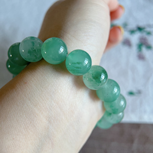 精品纯天然非洲翠独龙玉12.8mm高冰种起胶飘绿花大珠子手串手链