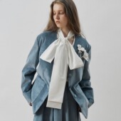 25秋冬新款 XUNRUO熏若 设计师品牌休闲西装 蓝色灯芯绒手工花外套