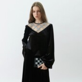 XUNRUO熏若 连衣裙 黑色镂空编织长袖 设计师品牌丝绒裙 25秋冬新款