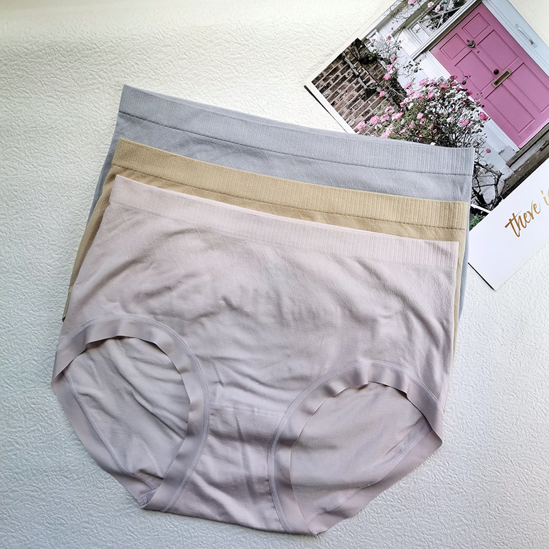 曼娜2362B高腰大码蚕丝抗菌简约纯色提花女生收腰提臀盒装三角裤