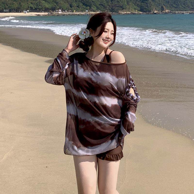 泳衣胖mm大码200斤显瘦遮肚海边比基尼三件套ins风泳衣泡温泉遮肉