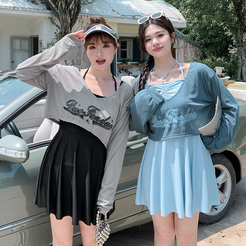 泳衣女分体三件套大码微胖女孩遮肚显瘦学生少女胖m200斤温泉泳装