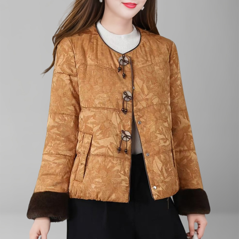 绵羊毛填充棉衣新中式提花棉外套