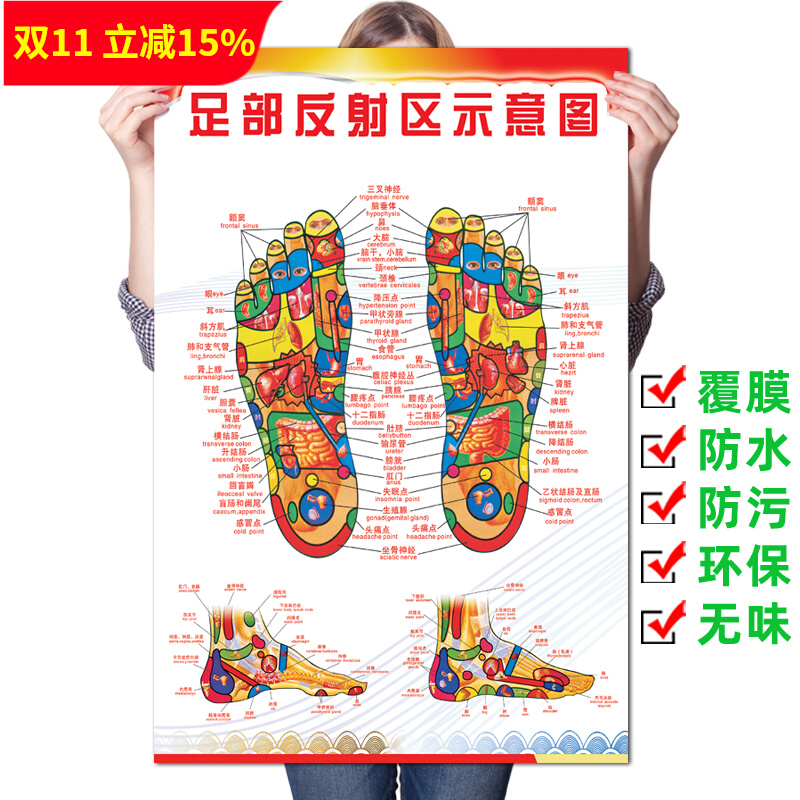 人体足部反射区挂图足底按摩穴位图片足疗穴位脚部脚底美容院海报