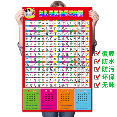 幼儿童学习汉字一年级认字海报墙贴纸人教版无图识字汉字拼音挂图