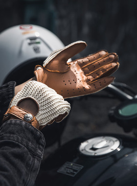 BVT摩托车骑行复古手套真皮男女通用夏季款全指半指防摔透气四季