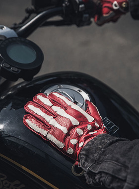 BVT复古摩托车真皮鹿皮手套哈雷机车骑行全指印第安防护男女四季