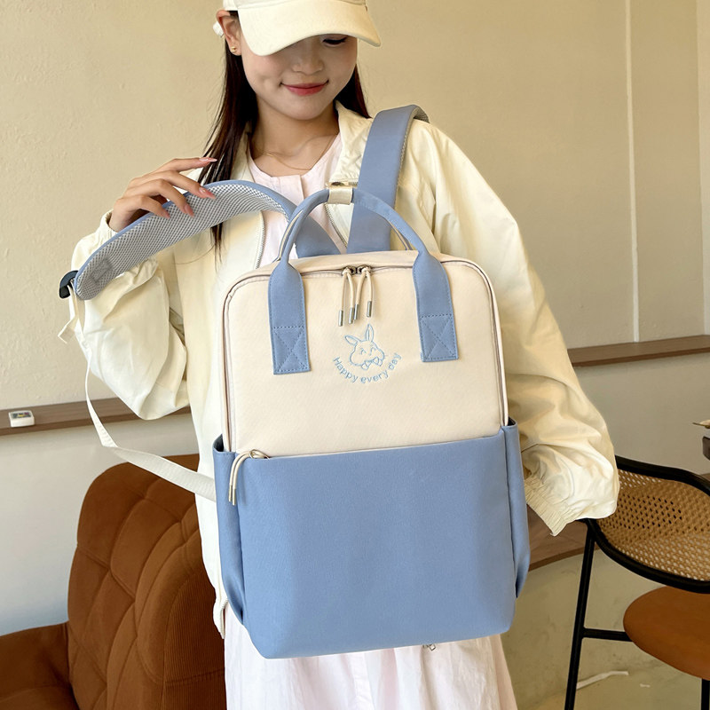 双肩包简约大容量电脑背包女休闲可爱刺绣初中生高中大学生书包