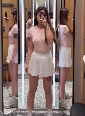 luluisha运动半身裙女风琴百褶裙高腰网球裙户外Varsity时尚短裙