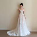 法式 新娘主纱高级质感重工小个子蕾丝拖尾礼服 抹胸轻婚纱2025新款