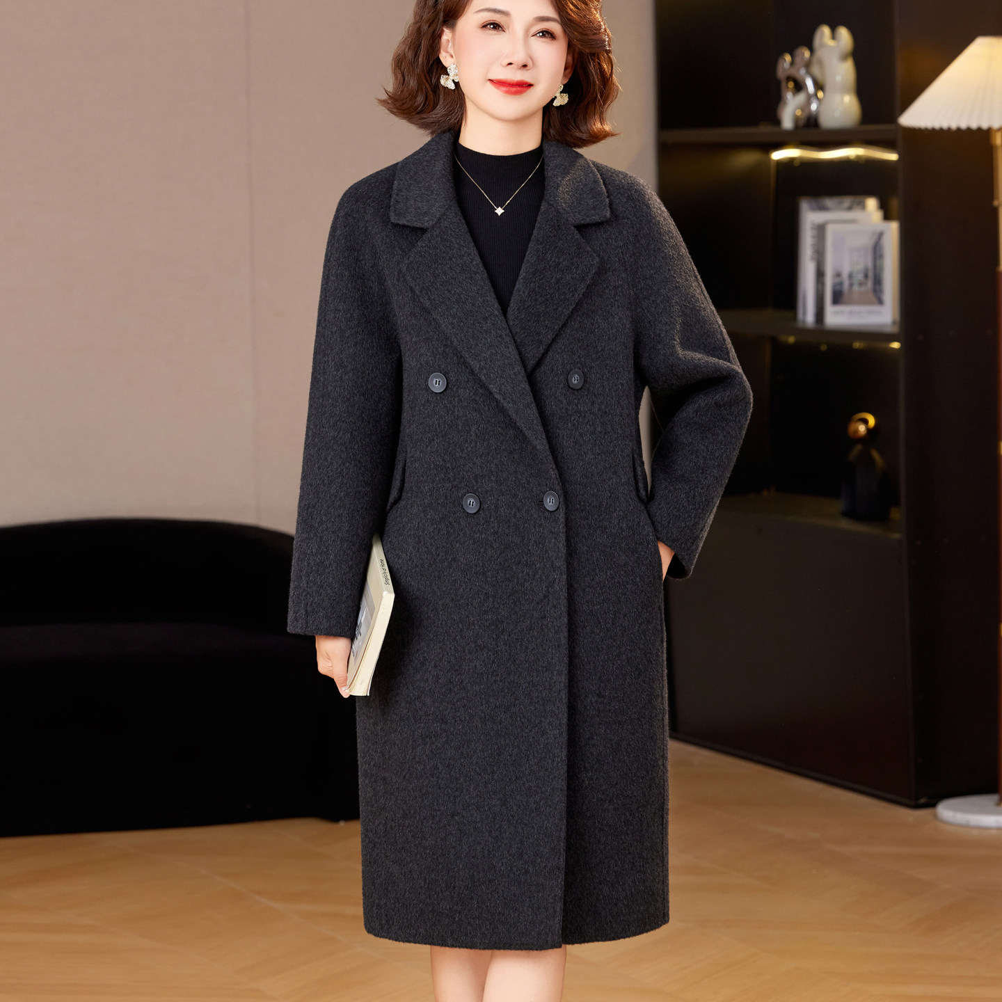 今年妈妈新款西装领双面羊毛大衣女中长款宽松高级感毛呢外套秋冬