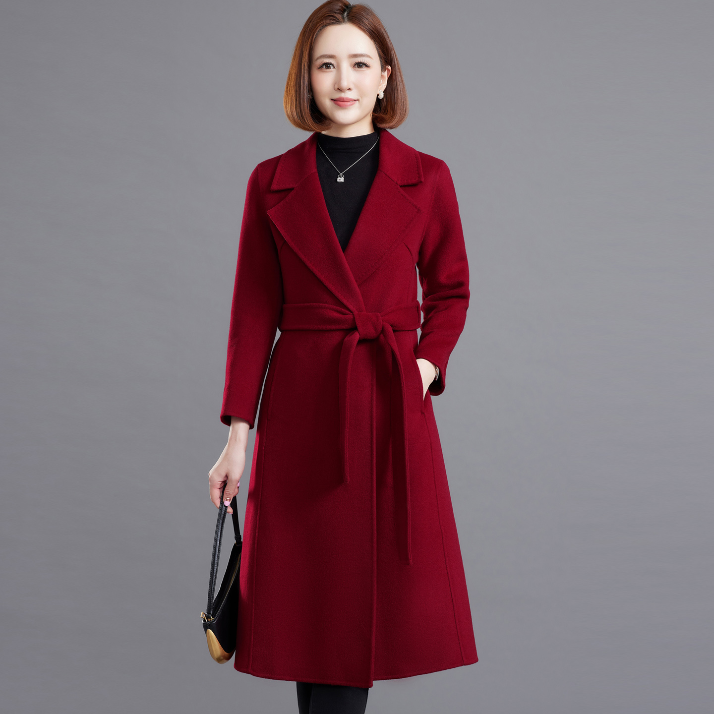 高级羊毛呢子大衣女双面羊绒外套