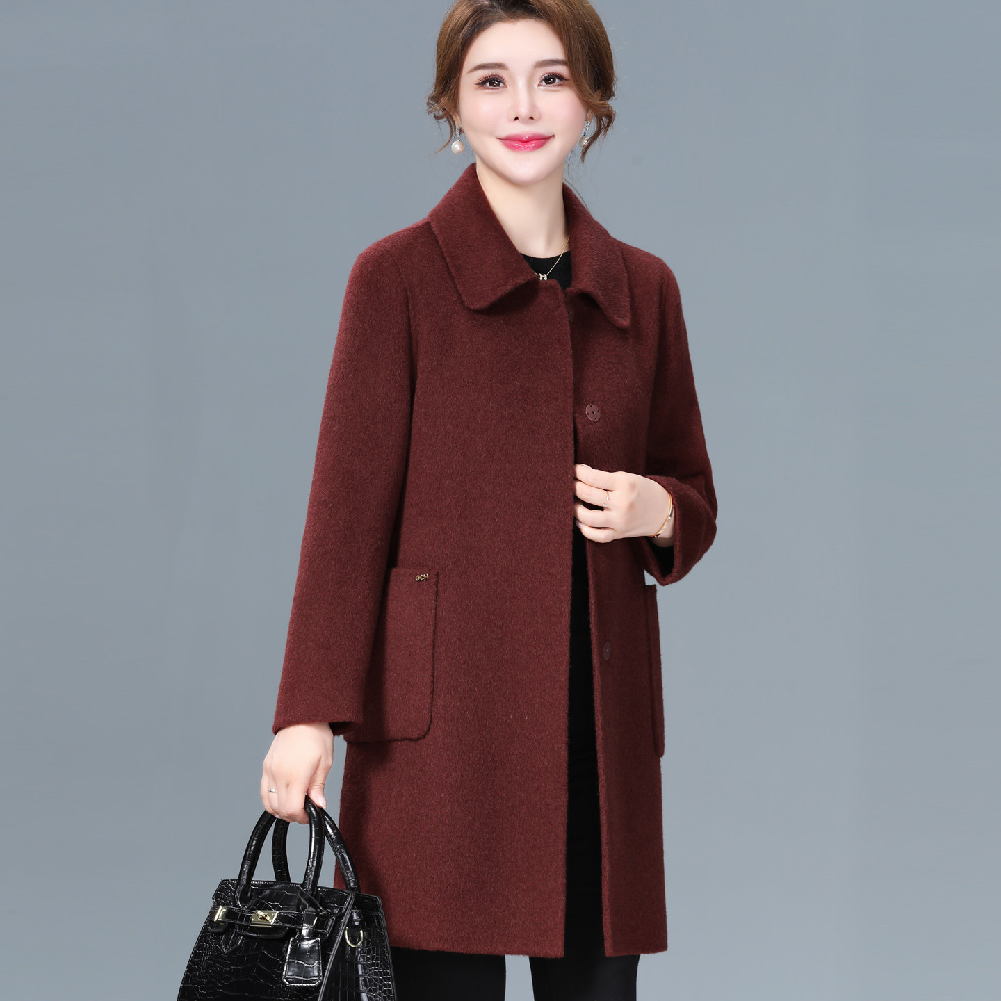 双面羊绒大衣女秋冬2025新款气质妈妈装中长款大码显瘦羊毛呢外套