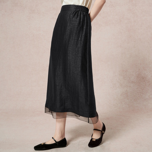 龟纹正宗香云纱半身裙女夏薄款 半裙弹力高腰真丝桑蚕丝裙子 新中式