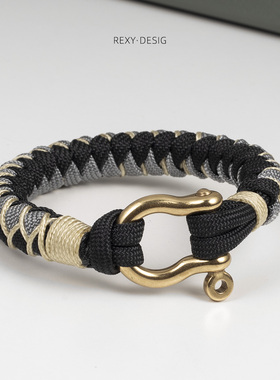 rexy编织纯铜马蹄扣伞绳手链原创