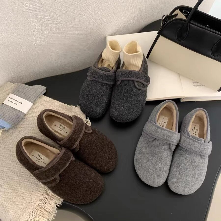 秋冬新款加绒魔术贴毛毛鞋