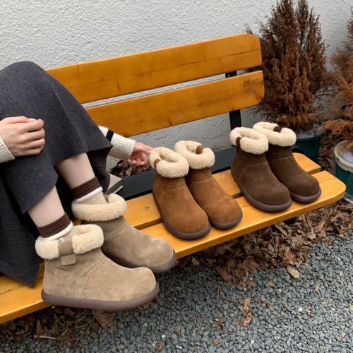 BEILIXUAN 韩版复古加绒短筒瘦瘦靴女2025秋冬新款丑萌厚底博肯靴
