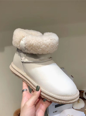 「CHIC」STUDIO| 好看的奶油色系复古真皮羊毛厚底防滑雪地靴