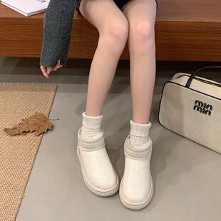 厚底时尚雪地靴女生2025冬季加绒保暖外穿白色棉鞋防滑