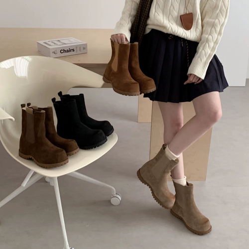 BEILIXUAN 韩版厚底圆头勃肯靴女2025年秋季新款复古风短筒马丁靴