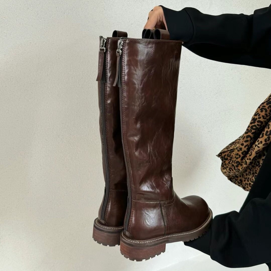 马丁靴软皮复古拉链自留款骑士靴