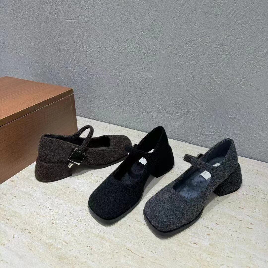 玛丽珍鞋法式气质加绒高跟单鞋