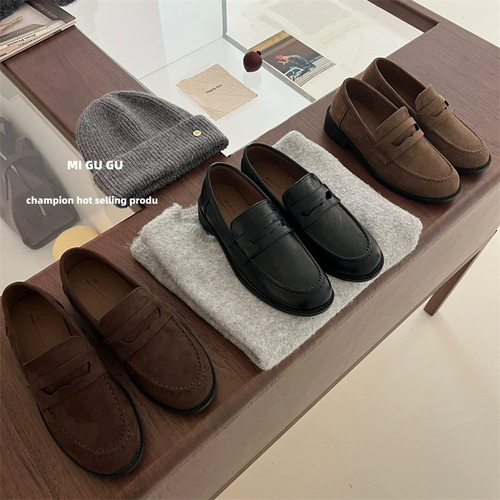 一脚蹬乐福单鞋英伦风粗跟小皮鞋