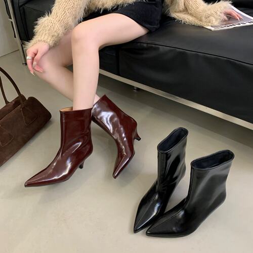 DINGXIANG 欧美风尖头短筒瘦瘦靴女2026秋季新款气质套筒时装短靴