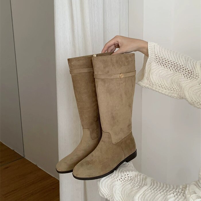 圆头低跟显瘦不过膝高筒长靴