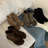 MUMIXI韩版 复古小众夹趾短靴2025新款 侧拉链缕空露趾短筒低跟凉靴