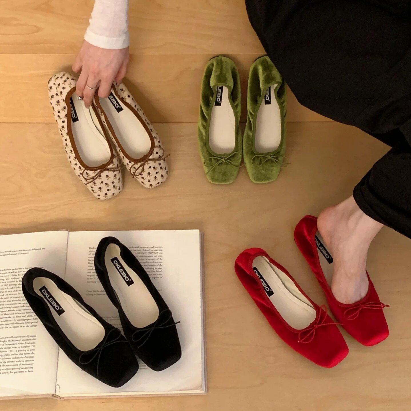 okleibo 2026年春季新款韩版蝴蝶结芭蕾舞鞋女百搭方头平底豆豆鞋,女鞋,浅口单鞋,淘宝优惠券,粉丝福利购,淘宝优惠卷
