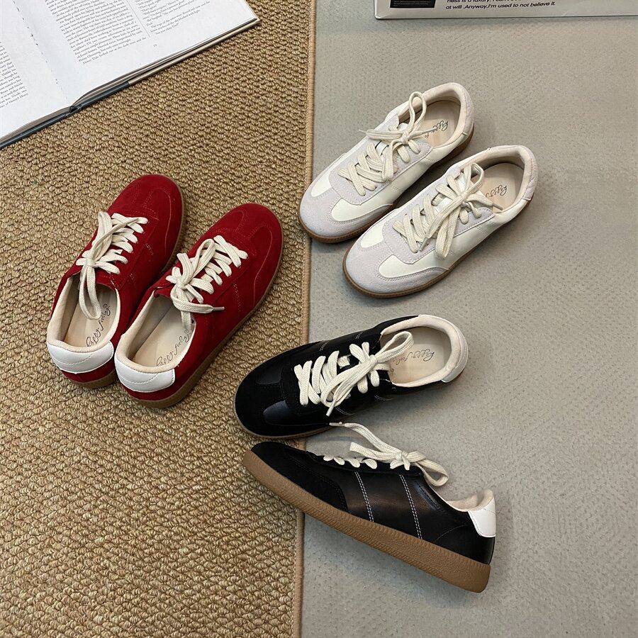 复古真皮平底阿甘德训鞋女2025新款春秋韩版休闲运动小白鞋板鞋女,女鞋,时尚休闲鞋,淘宝优惠券,粉丝福利购,淘宝优惠卷