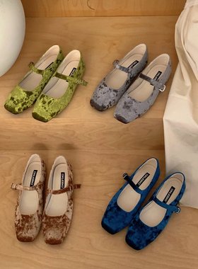 okleibo 2026新款韩版绒面玛丽珍鞋女气质一字带平底浅口软底单鞋