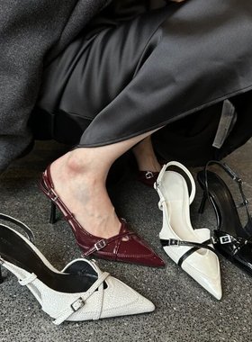 Chic Update:)25SS!新款(4color)时髦显瘦复古包头细跟高跟鞋凉鞋