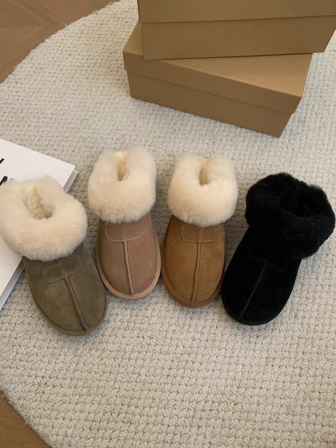 厚底皮毛一体懒人包头雪地靴女