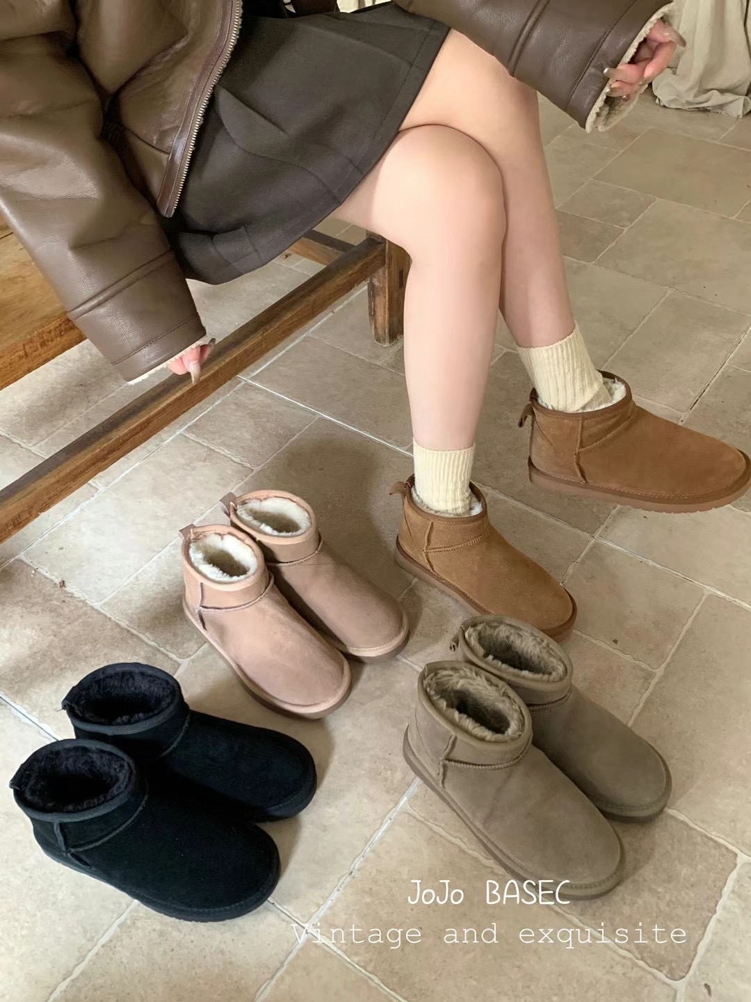 皮毛一体短筒雪地靴女加绒保暖棉