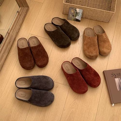 BEILIXUAN升级版勃肯鞋女复古真皮厚底百搭一脚蹬懒人包头半拖鞋