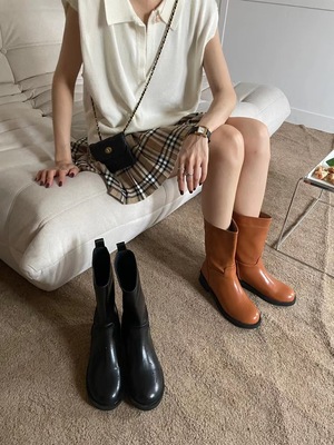 自制复古法式粗跟厚底气质中筒靴