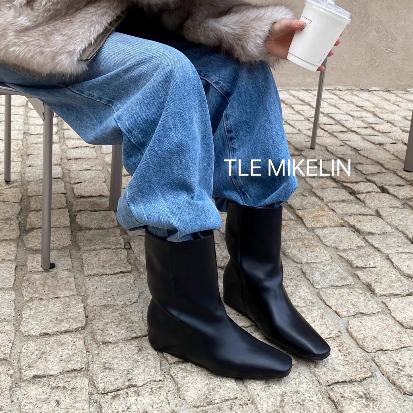 TLE MIKELIN 2025新款复古方头内增高中筒靴女百搭显瘦弹力瘦瘦靴