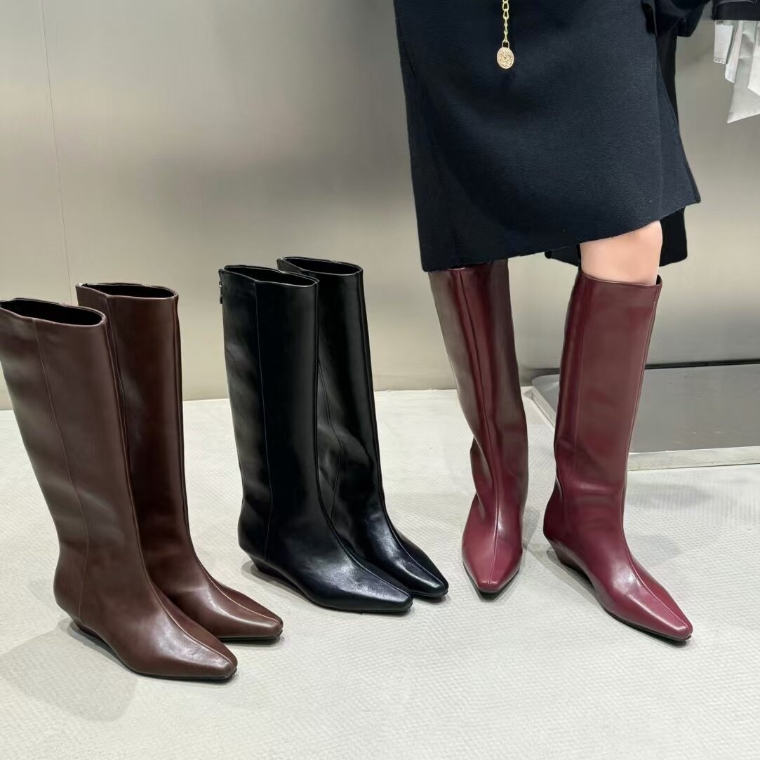 女秋冬新款黑色复古大筒围长靴