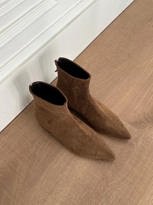 低跟瘦瘦靴韩系磨砂真皮弹力短靴