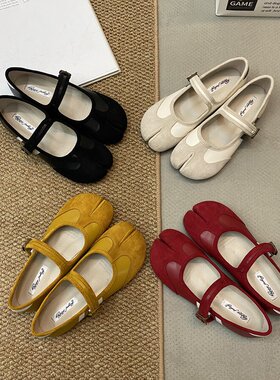 内增高分趾猪蹄鞋女早春新款浅口单鞋复古仙女风红色芭蕾玛丽珍鞋