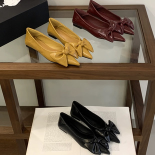 BEAN 平底豆豆鞋 MONTH韩版 女气质法式 尖头蝴蝶结浅口单鞋 COLORED