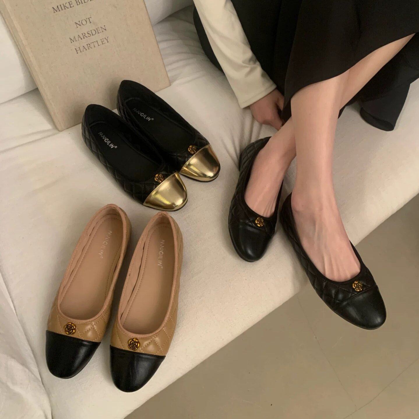 NUOQILIN 小香风浅口软底单鞋2026新款拼色温柔一脚蹬平底奶奶鞋,女鞋,浅口单鞋,淘宝优惠券,粉丝福利购,淘宝优惠卷