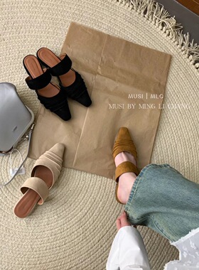 CHIC FUN 24/S春季新品 ：韩国复古法式褶皱极简风懒惰百搭凉拖